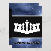 ホワイト チェス ピースとスペース ギャラクシー 誕生日 招待状 (正面/裏面)