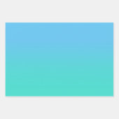 ホワイト ティール スカイ ブルーとターコイズ オンブレ ミックス ラッピングペーパーシート (正面3)