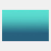 ホワイト ティール スカイ ブルーとターコイズ オンブレ ミックス ラッピングペーパーシート (正面2)