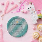 ホワイト&ティール（緑がかった色）パールティール（緑がかった色）ブルーエクセシレーションパーティー ペーパープレート (パーティー)