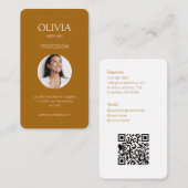 ホワイト/テラコッタ写真ソーシャルQRコード 名刺 (正面/裏面)