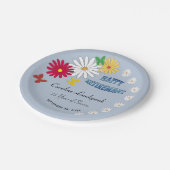 ホワイト・デイジー&バタフカラフルライ・ハッピー・リタイアメント ペーパープレート (アングル)