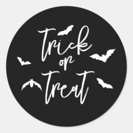 ホワイト トリック オア トリート テキスト アンド コウモリ ハロウィン ブラック ラウンドシール