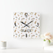 ホワイト ナーセリー ウォーターカラー ヴィンテージ おもちゃ 10.75インチ スクエア壁時計 (ホーム)