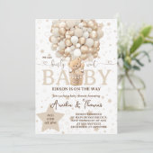 ホワイト ニュートラル テディベア ベビーシャワー 招待状 (スタンド正面)