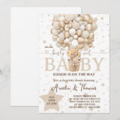 ホワイト ニュートラル テディベア ベビーシャワー 招待状 (正面/裏面)