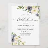 ホワイト&ネイビーエレガントウォータカラーブライダルシャワー 招待状 (正面)