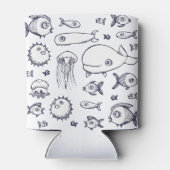 ホワイト&ネイビーフィッシュスケッチスタッビーホルダー 缶クーラー (裏面)