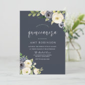 ホワイト&ネイビーフラワーズビューティフルキンセアニェラパーティー 招待状 (スタンド正面)