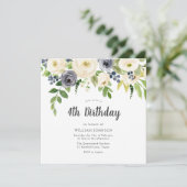ホワイト・ネイビーフローラガールボーイ写真4th Birthday 招待状 (スタンド正面)