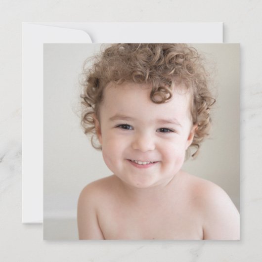 ホワイト・ネイビーフローラガールボーイ写真4th Birthday 招待状 (裏面)