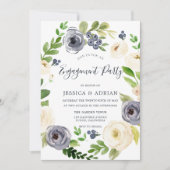 ホワイト&ネイビーフローラリース婚約パーティ 招待状 (正面)