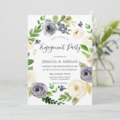 ホワイト&ネイビーフローラリース婚約パーティ 招待状 (スタンド正面)
