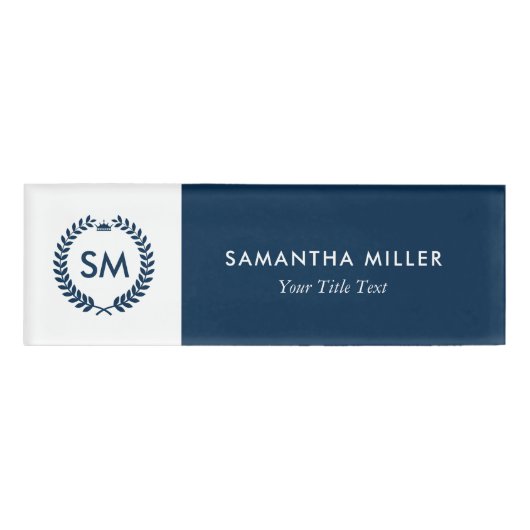 ホワイト&ネイビーブルークレストリースカスタムモノグラムナム 名札 (正面)