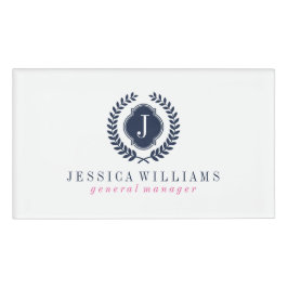 ホワイト&ネイビーブルークレストリースカスタムモノグラム 名札