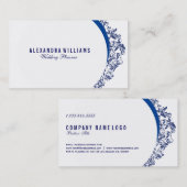 ホワイト&ネイビーブルーフローラスワールレース 名刺 (正面/裏面)
