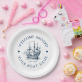ホワイト&ネイビーブルーヴィンテージ航海のボート ペーパープレート (パーティー)