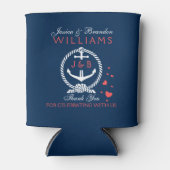 ホワイト&ネイビーブルー航海のいかり 缶クーラー (正面)