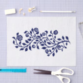 ホワイト&ネイビー渦巻形のフローラオーナメントニースシンプル 薄葉紙 (クラフト)