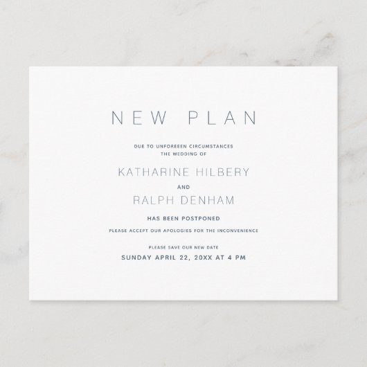 ホワイト&ネイビー結婚ズの新しい計画発表 ポストカード (正面)