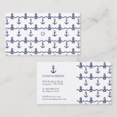 ホワイト&ネイビー航海のいかりライトハウスパターン 名刺 (正面/裏面)