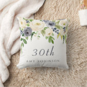 ホワイト&ネイビー花女性30th誕生日プレゼント クッション (ブランケット)