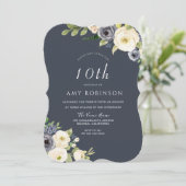 ホワイト&ネイビー花美しい10th誕生日パーティー 招待状 (スタンド正面)