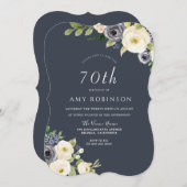 ホワイト&ネイビー花美しい70th誕生日パーティー 招待状 (正面/裏面)