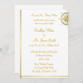 ホワイト ネイビー ウェディング 招待状 ゴールド コンパス (正面/裏面)