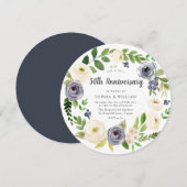 ホワイト ネイビー フラワー リース 50周年 結婚記念日 招待状 (正面/裏面)