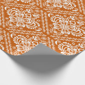 ホワイト&ハロウィーンオレンジフローラダマスパターン ラッピングペーパー (角)