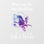 ホワイト&バイオレットフローラ結婚ズ・ウェルカム ウィンドウサイン (シート)