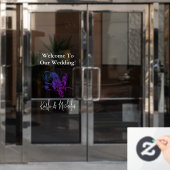 ホワイト&バイオレットフローラ結婚ズ・ウェルカム ウィンドウサイン (オフィスドア)