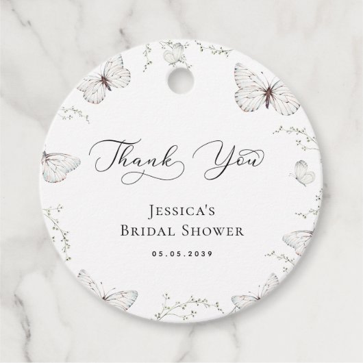 ホワイト バタフライ ガーデン ブライダル シャワー サンクス フェイバータグ (正面)