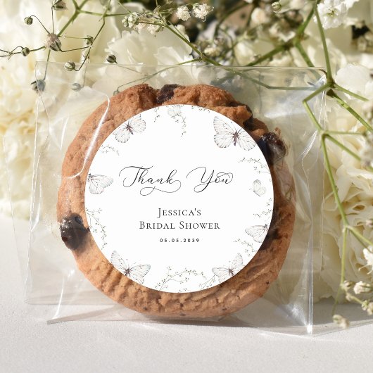 ホワイト バタフライ ガーデン ブライダル シャワー サンクス ラウンドシール