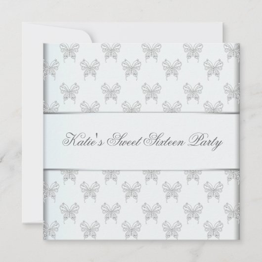 ホワイト バタフライ スイート 16 誕生日パーティー 招待状 (正面)