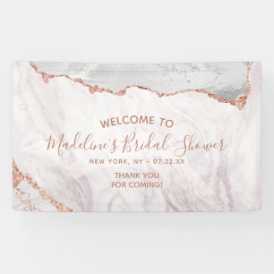 ホワイト&バラ金ゴールドアガテギルトブライダルシャワーウェルカム 横断幕