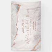 ホワイト&バラ金ゴールドアガテギルトブライダルシャワーウェルカム 横断幕 (縦)