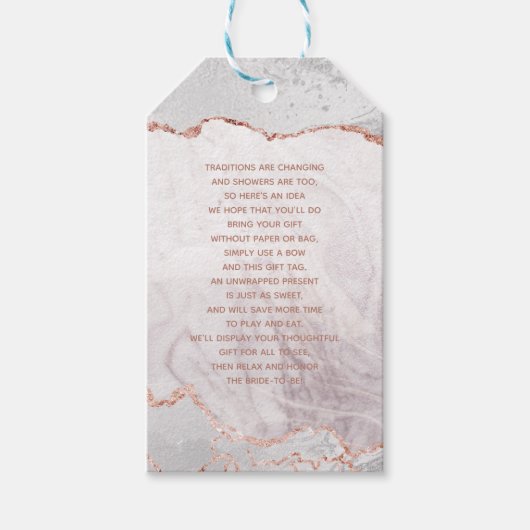 ホワイト&バラ金ゴールドアガテギルトブライダルディスプレイシャワー ギフトタグ (正面)