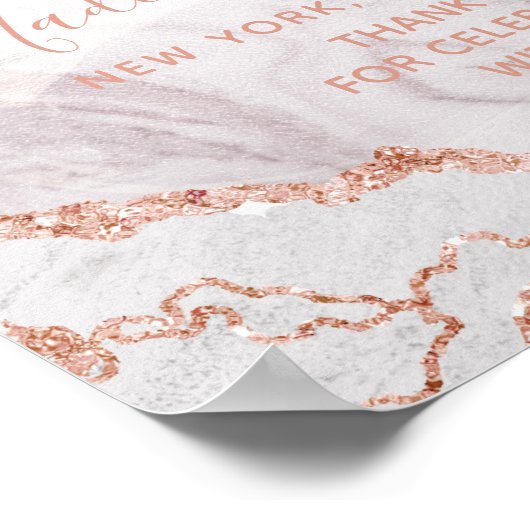 ホワイト&バラ金ゴールドアガテギルト結婚のウェルカムサイン ポスター (角)