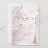 ホワイト&バラ金ゴールドアガテマーブルフォイルバースデーパーティー 招待状 (正面)