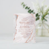 ホワイト&バラ金ゴールドアガテマーブルフォイルモダンズ結婚 インビテーションポストカード (スタンド正面)