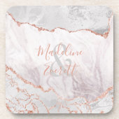 ホワイト&バラ金ゴールドアゲートマーブルズモノグラム コースター (正面)