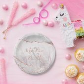 ホワイト&バラ金ゴールドアゲートマーブルズモノグラム ペーパープレート (パーティー)