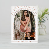 ホワイト&バラ金ゴールドスターズアーチフォト卒業 箔招待状 (立ち正面)