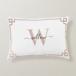 ホワイト&バラ金ゴールドピンクギリシャ鍵 モノグラムの アクセントクッション