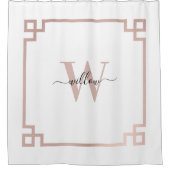 ホワイト&バラ金ゴールドピンクギリシャ鍵 モノグラムの シャワーカーテン (正面)