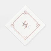 ホワイト&バラ金ゴールドピンクギリシャ鍵 モノグラムの スタンダードランチョンナプキン (角)