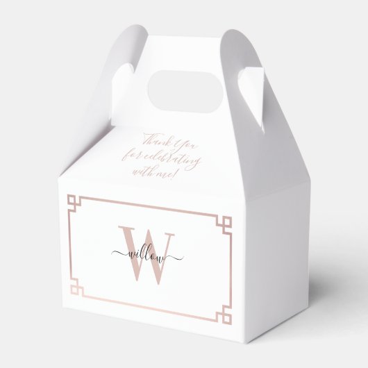 ホワイト&バラ金ゴールドピンクギリシャ鍵 モノグラムの フェイバーボックス (正面サイド)