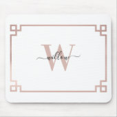 ホワイト&バラ金ゴールドピンクギリシャ鍵 モノグラムの マウスパッド (正面)